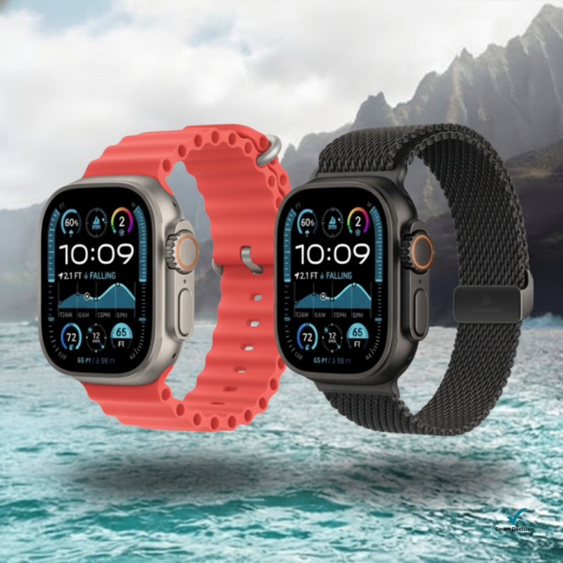Apple Watch Ultra 3 em cenário de mar e montanha; smartwatch de alto desempenho para esportes outdoor em 2026.