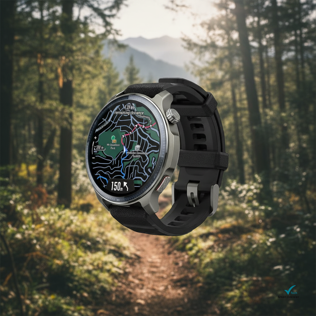 Amazfit Balance 2 em cenário de trilha na mata; Smartwatches com melhor custo-benefício em 2026.